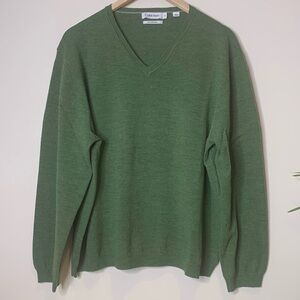 Calvin Klein | Green Extra Fine Merino Wool Knit Long Sleeve V Neck Sweater M